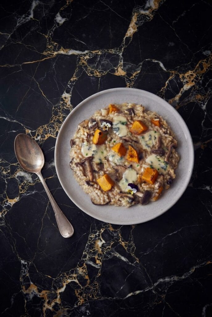 RISOTTO DE SETAS CON CALABAZA Y GORGONZOLA