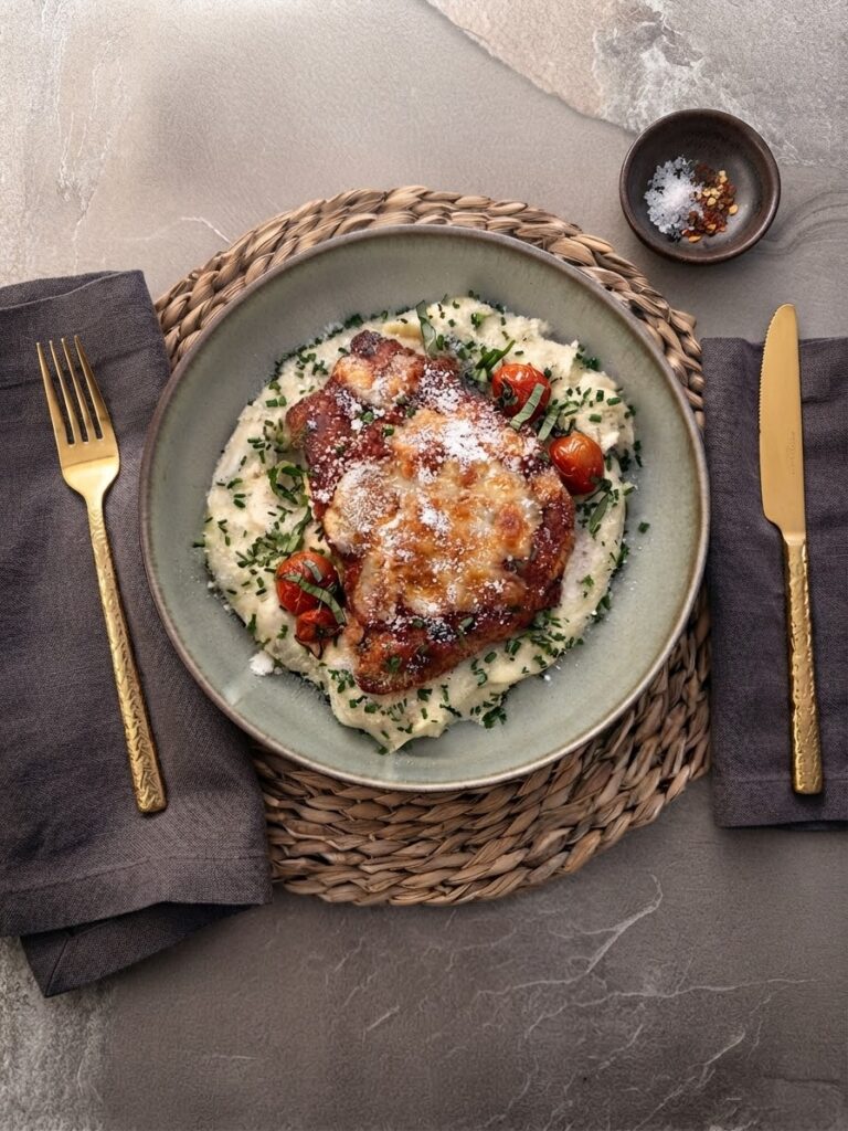 MILANESA DE POLLO CON PURÉ DE PATATA TRUFADO