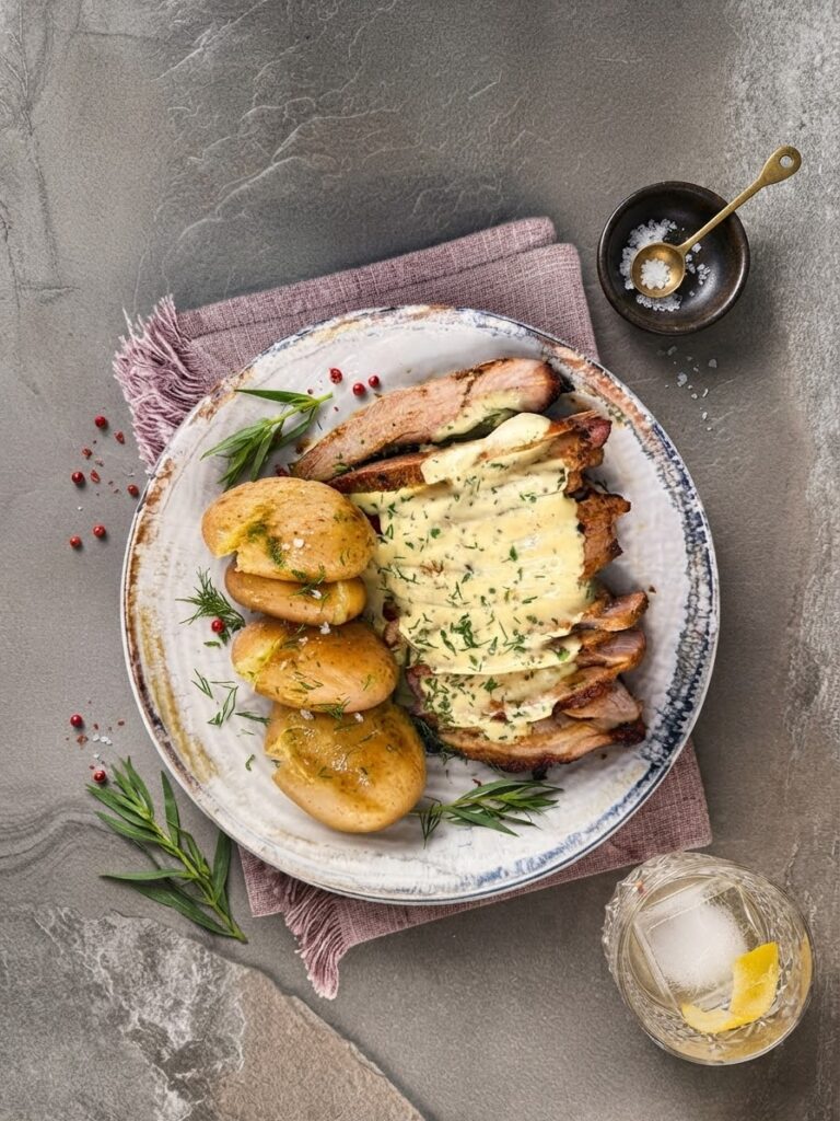 CONTRAMUSLO A LA MOSTAZA CON PATATAS ASADAS