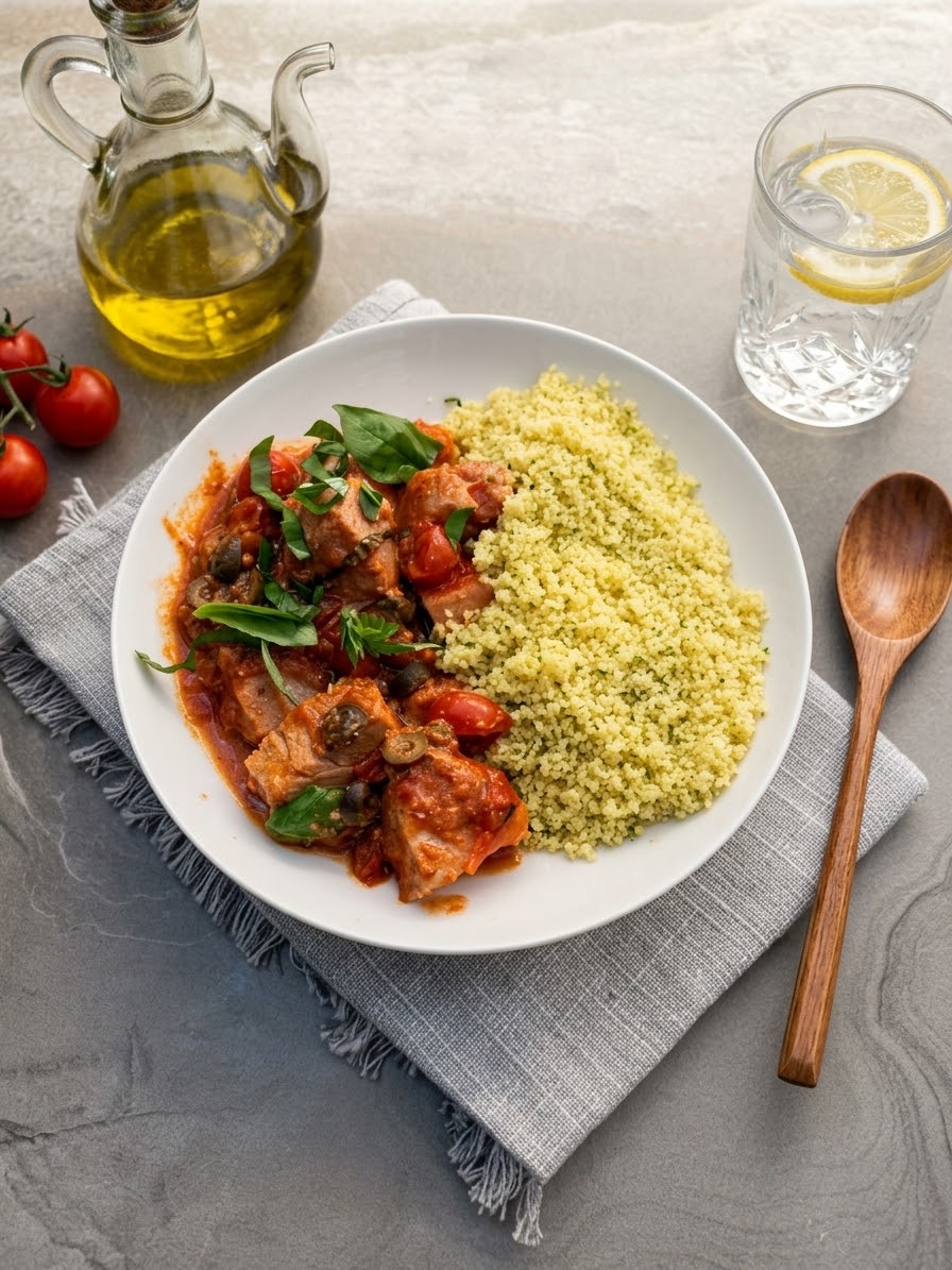 ATÚN A LA SICILIANA CON CUSCÚS DE PESTO