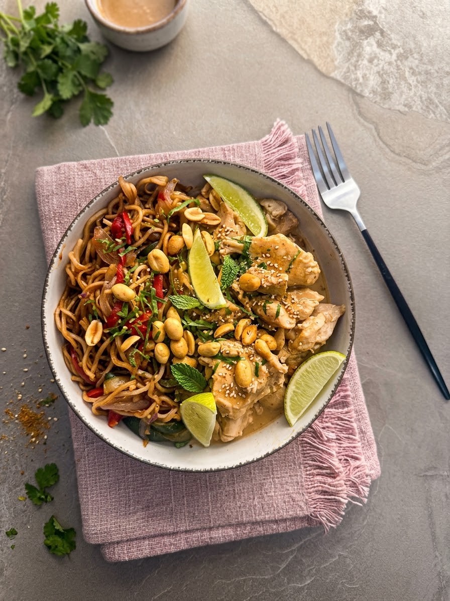 POLLO EN SALSA ASIÁTICA CON NOODLES DE VERDURAS