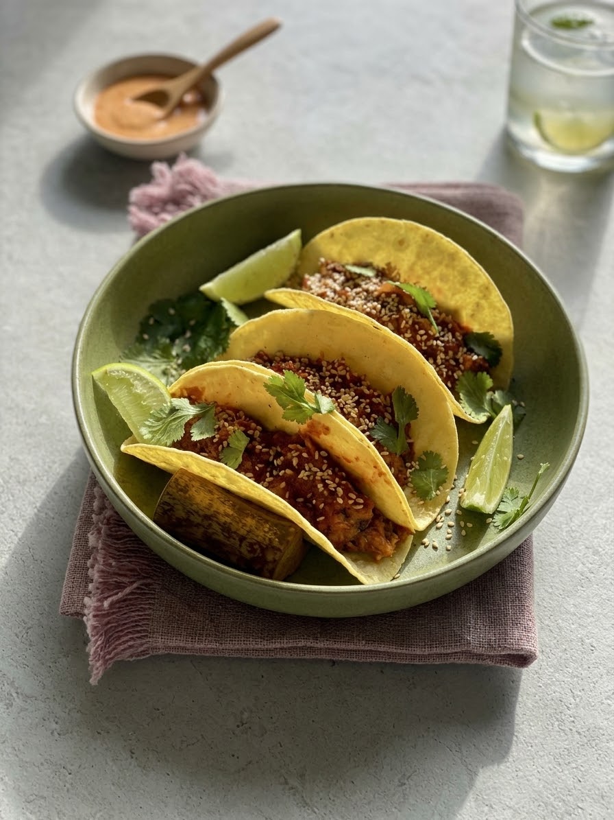 TACOS DE JACKFRUIT ESTILO COCHINITA PIBIL CON FRIJOLES