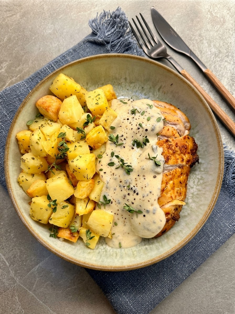 POLLO CHIMICHURRI CON PATATAS RÚSTICAS