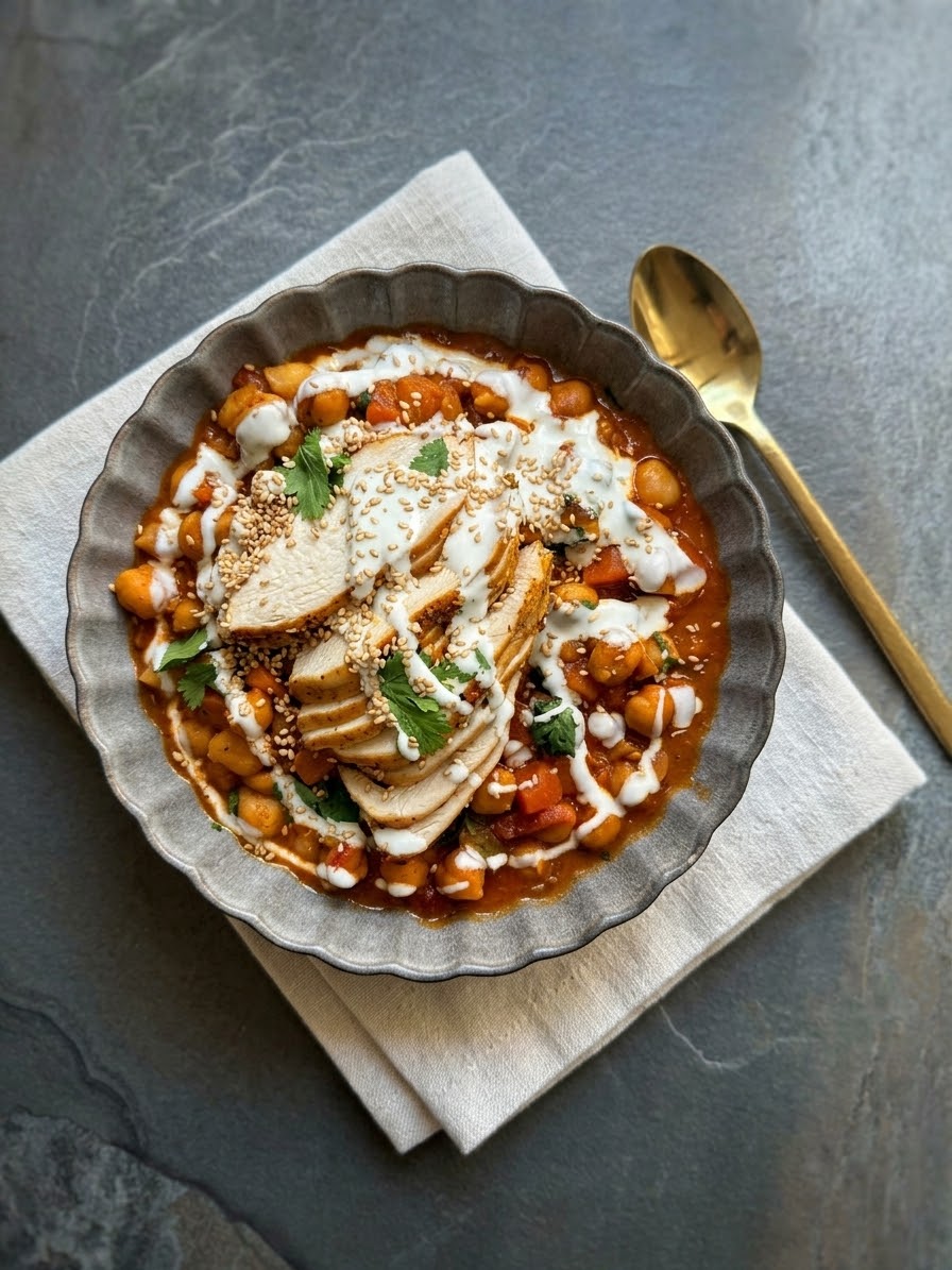 CURRY INDIO SUAVE DE GARBANZOS CON POLLO Y VERDURAS